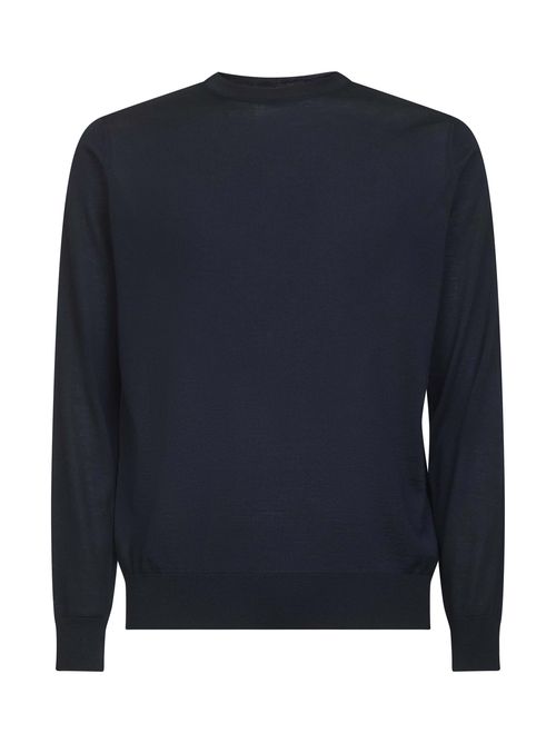 Virgin Wool Knit Crewneck Sweater — Blue