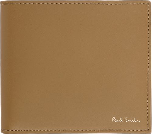 Brown Leather 'Signature Stripe' Interior Billfold Coin Wallet
