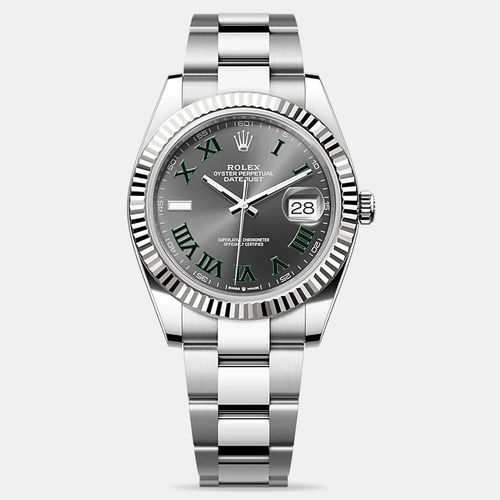 Rolex Datejust Wimbledon 126334-0021 Grey and Green Roman Oyster Men's Wristwatch