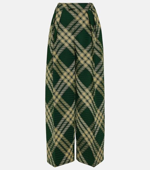 Checked high-rise wool straight pants