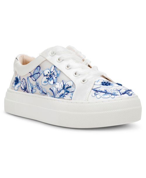 Women's Nino Embroidered Toile Lace-Up Sneakers - White, Blue Floral