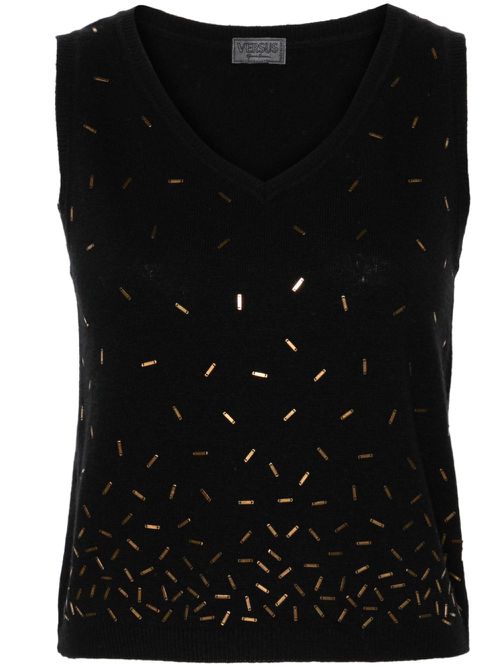 2000s plaque-embellished knitted vest - Black
