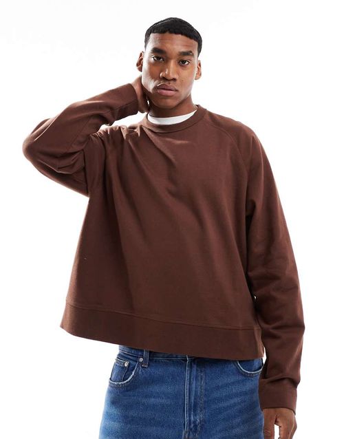 ASOS DESIGN oversized boxy raglan long sleeved t-shirt in dark brown