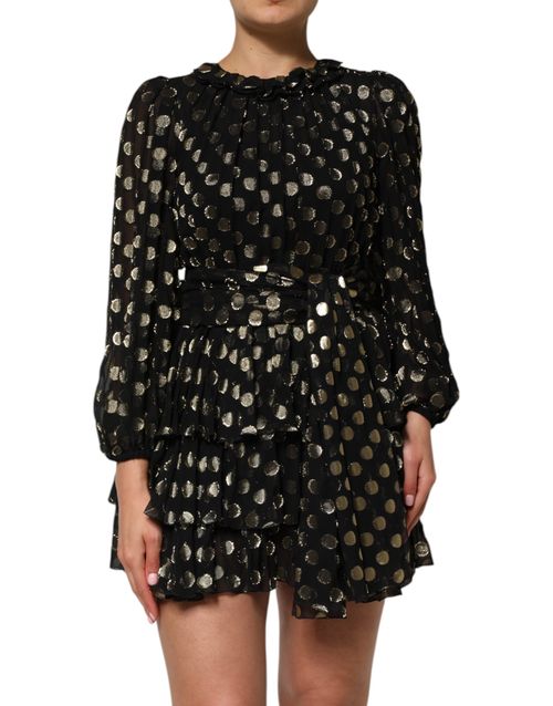 Gold Polka Dot Silk Brocade Dress — Black