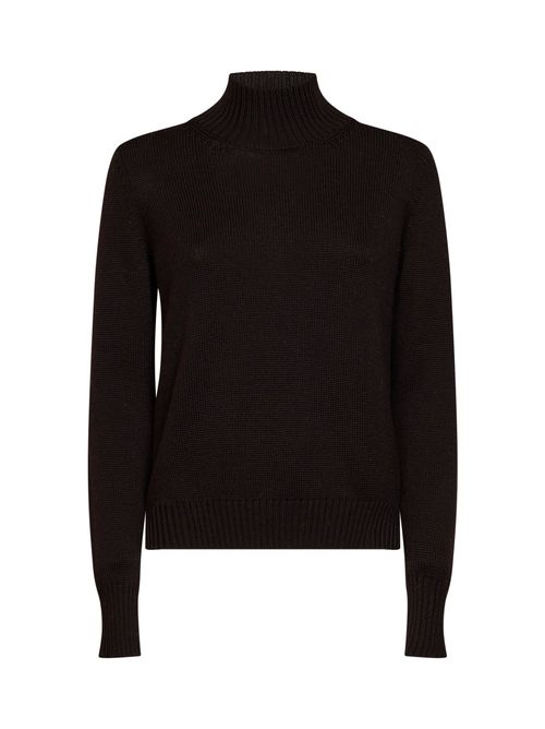 Virgin Wool Mock Neck Sweater — Brown