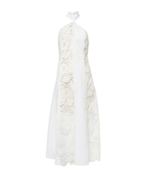 Halterneck cotton lace midi dress