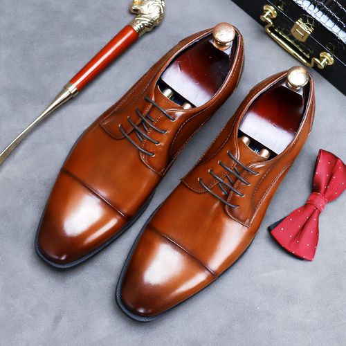 Men's youth business attire, British handsome Derby leather wedding shoes, casual and trendy cowhide shoe
