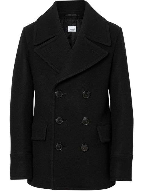 Wool Blend Pea Coat - Black