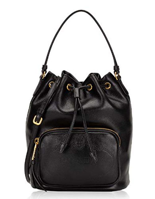 Prada Women's Sechiello Nero Black Glace Calf Leather Bucket Bag 