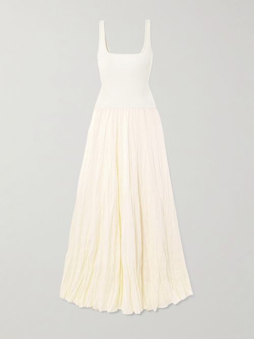 Mariner Ribbed Knit-trimmed Organic Linen-blend Poplin Maxi Dress - Ecru