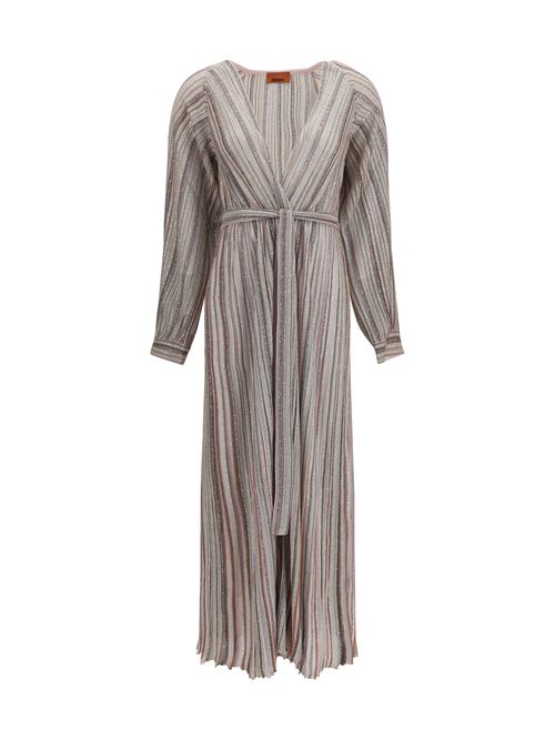 Sequin-Embellished Striped Dress — Pink