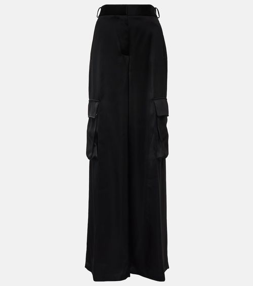 High-rise wide-leg satin cargo pants