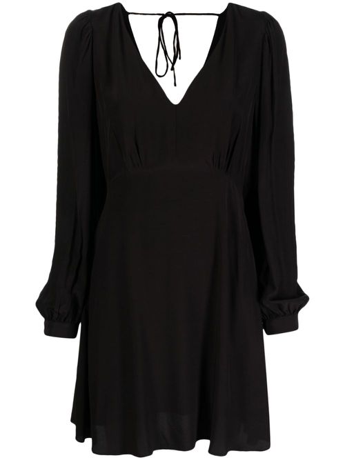 Puff-sleeve V-neck flared dress - Black
