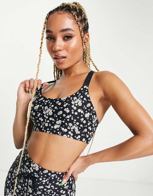 Lorna Jane medium support sports bra in daisy print-Black