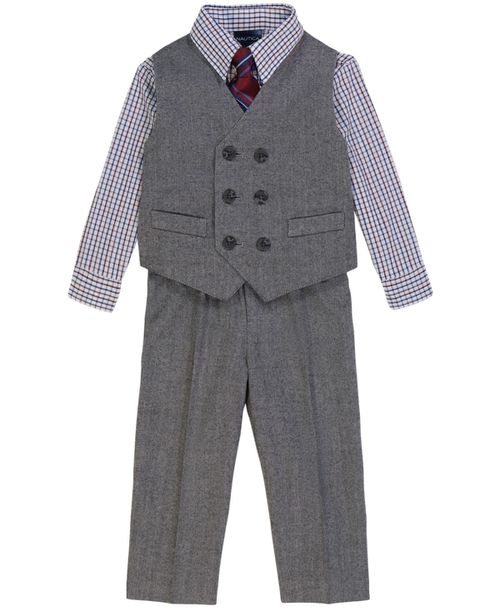 Baby Boys Grey Herringbone Vest 4-Piece Set - Gray