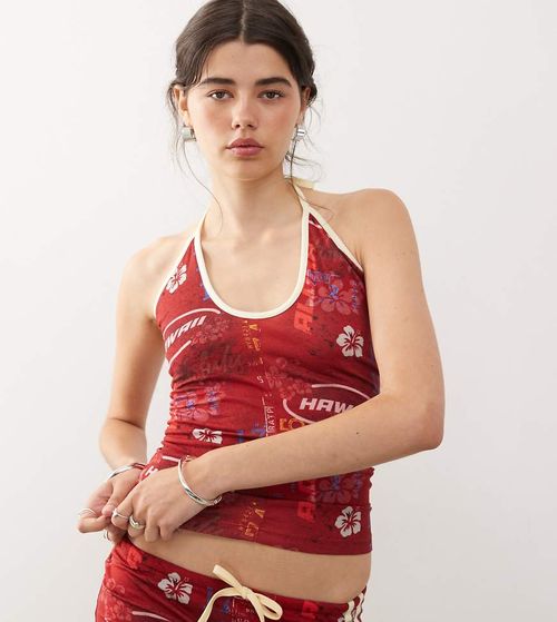 One shoulder printed adjustable tie top co-ord-Multi