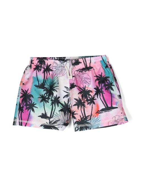 Tropical-print drawstring swim shorts - Pink