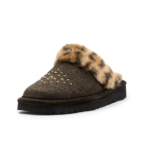 ARIAT Women's Premium Warm Soft Genuine Suede Leather Indoor Outdoor Slippers with Plush Collar Jackie Square Toe