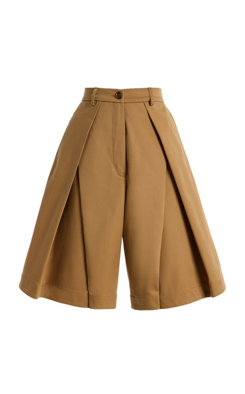 Pleated Cotton Gabardine Shorts