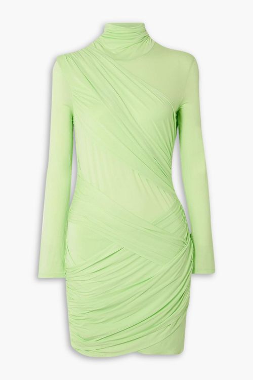 Kores draped neon stretch-jersey turtleneck mini dress