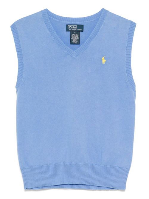 Embroidered-pony knit vest - Blue