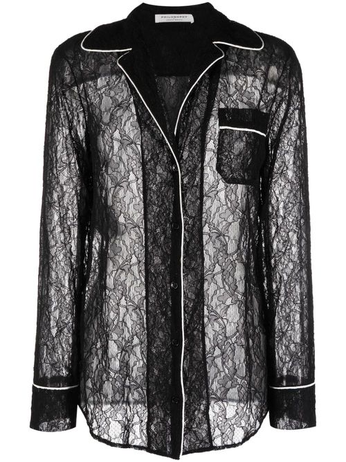 Stretch lace shirt - Black