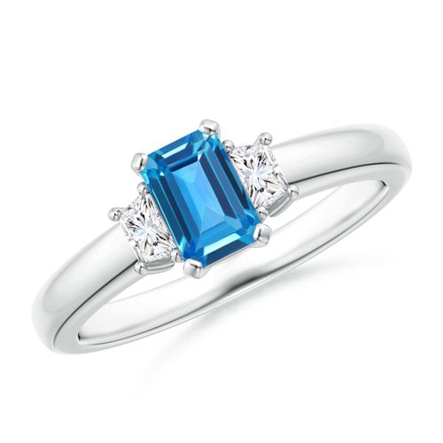 Angara 0.65 Carat Swiss Blue Topaz and Diamond Three Stone Ring in Platinum