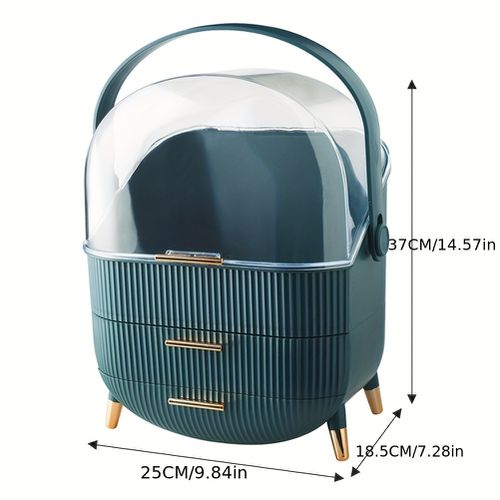 TEMU -adult Portable Makeup Organizer Case, Hypoallergenic Plastic With Powder Coated Finish, Dustproof Cosmetic Storage Box With 2 Drawers And Lid