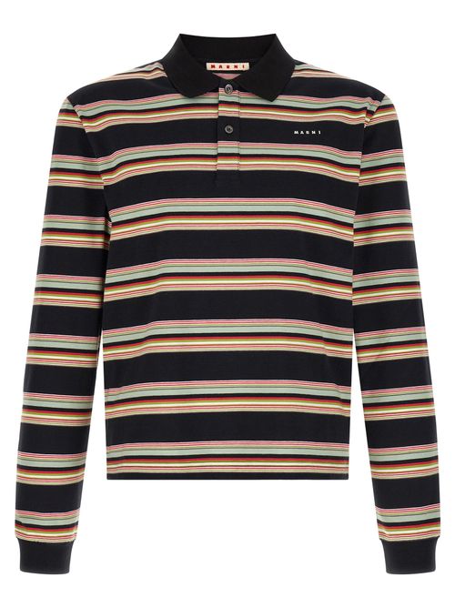Striped Cotton Polo Shirt — Black