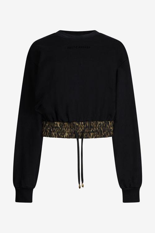 Black Cropped Sweatshirt With Animalier Print Band