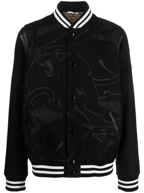 Graphic-print wool bomber jacket - Black