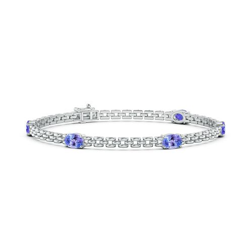 Angara 2.5 Carats Five Stone Oval Tanzanite Station Link Bracelet in 14K White Gold