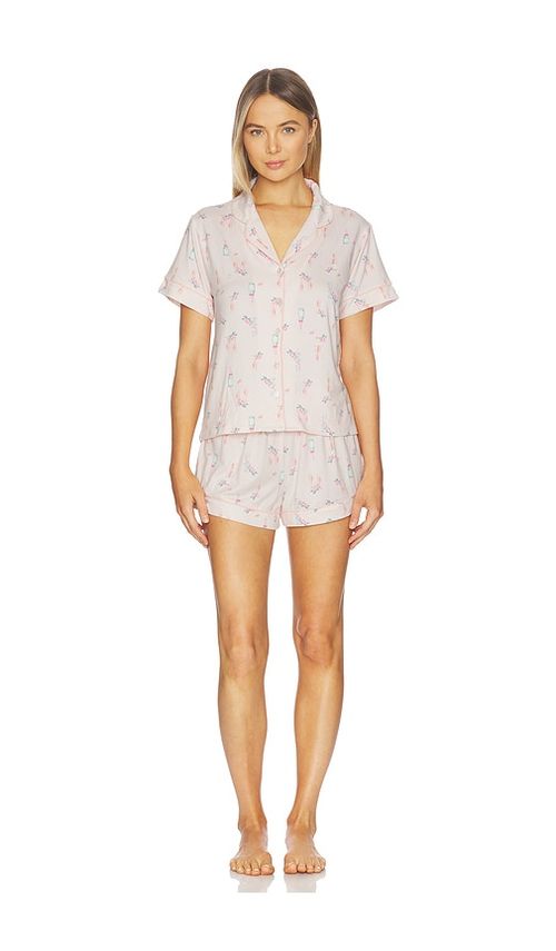 Flora Nikrooz Printed Knit Notch And Short Set in Pink. - M also in L
