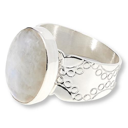 Sterling Silver Oval Moonstone Ring - Silver