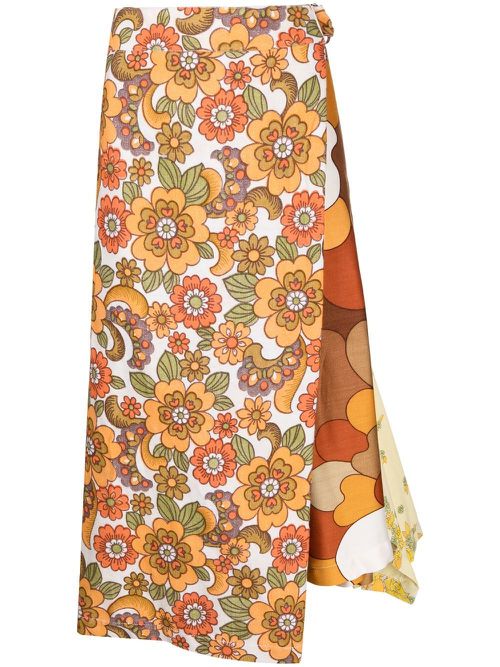 Floral-print asymmetric midi skirt - Orange