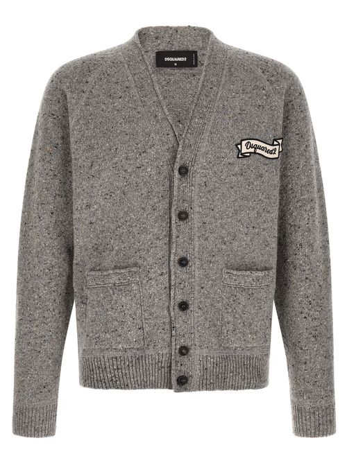 Logo-Patch Wool Blend Cardigan — grey