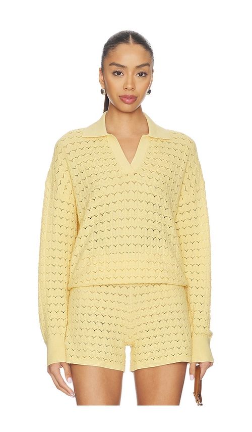 Barefoot Dreams Tulip Pointelle Collared Pullover in Yellow. - S also in XS, M