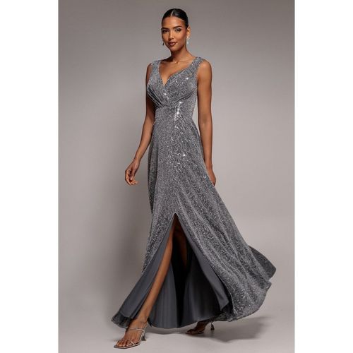 Goddiva Wrap Glitter Lurex Sleeveless Maxi Dress - Silver