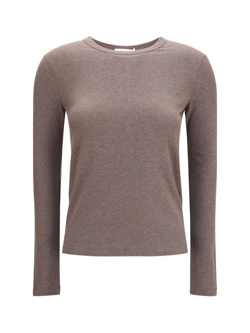 Ribbed Lyocell-Silk Blend Sweater — Brown