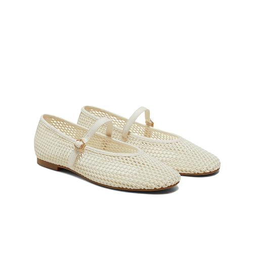 VIVAIA Nelly Women's Mary Jane Flats Comfortable Mesh Almond Toe Ballet Flat Shoe Lightweight Soft Breathable Dress Shoes Cream Mesh