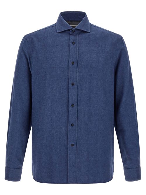 Herringbone Cotton Shirt — Blue