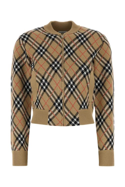 Tartan Wool-Blend Cardigan — Beige