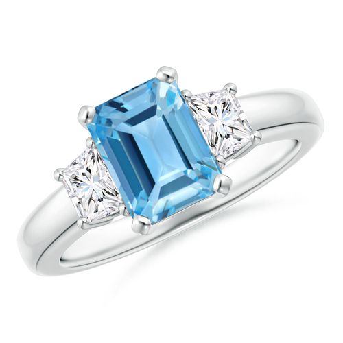 Angara 1.95 Carats Swiss Blue Topaz and Diamond Three Stone Ring in Platinum