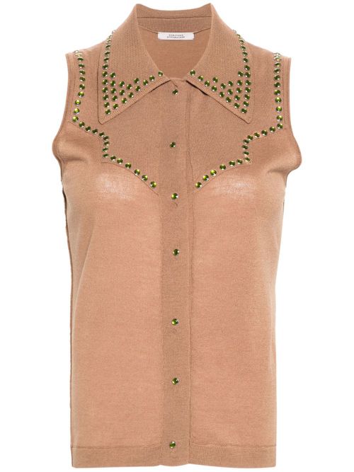 Stud-embellished knitted top - Brown