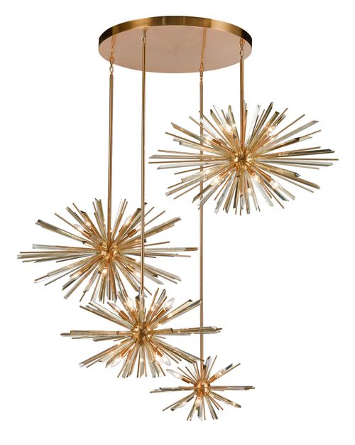 Palisades Ave. 34-Light Chandelier in Antique Brass With Champagne Gla