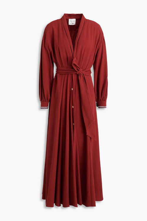 Belted wool-blend midi dress - Red - 1