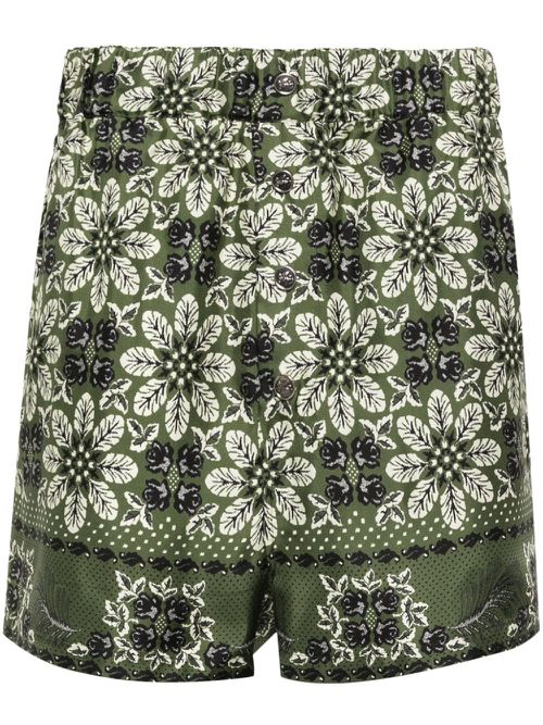 Floral-print silk shorts - Green