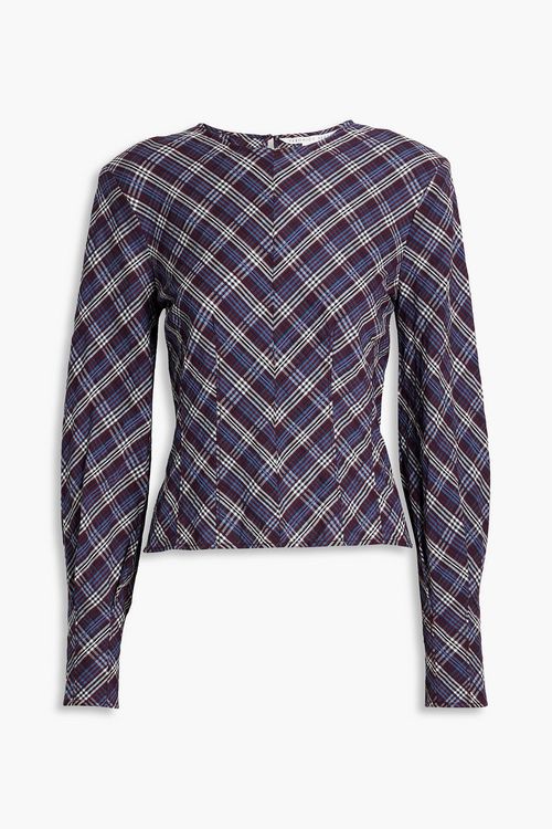 Hughett embroidered checked cotton-blend top