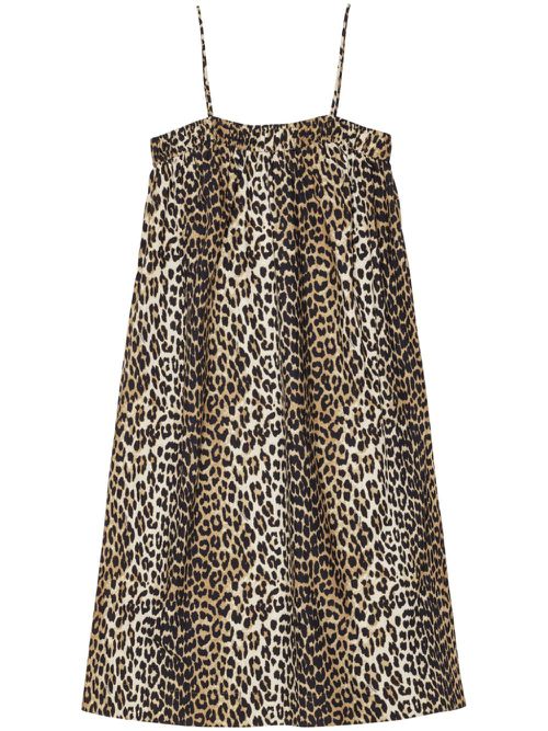 Printed Cotton Midi Strap Dress - Black