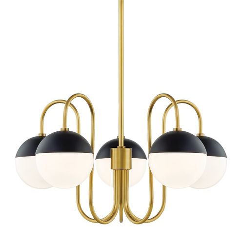 Aged Brass Black Five Light Chandelier from the Renee Collection
